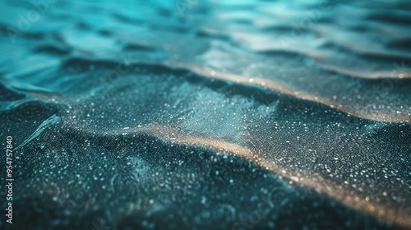 Fototapeta Detailed close-up of grainy sand with ocean shades