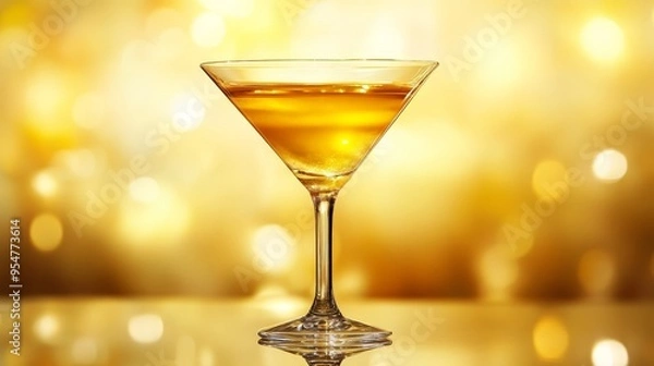 Fototapeta Design an image of a golden cocktail served in an elegant glass. vibrant color and design should be highlighted, with a sophisticated backdrop enhancing the luxury of the scene