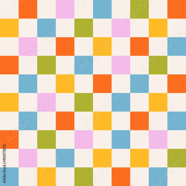 Obraz Seamless abstract colorful checkered multi-colored pattern on a light background, chess pattern, flat style