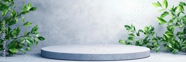 Obraz marble texture podium against a white wall and green plants