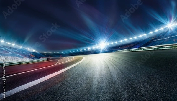 Obraz Race track corner in motion, dynamic drive, high speed view