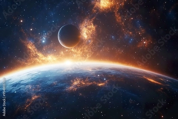 Fototapeta Beautiful Space Scene Featuring Planets Nebula and Starry Sky