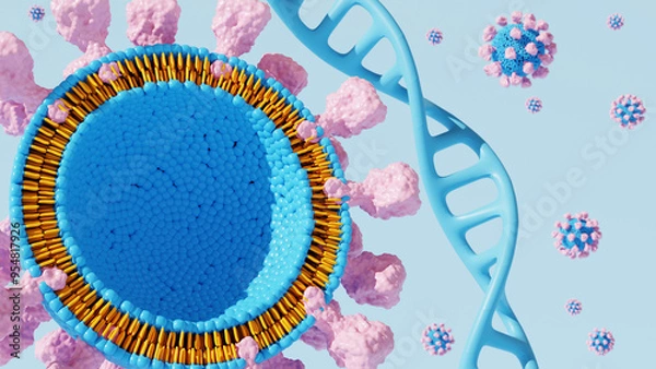 Obraz Phospholipid membrane structure cross-section showing molecular structure with hydrophilic head and hydrophobic tails.
