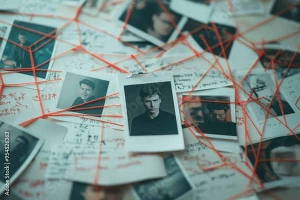 Fototapeta Unraveling the Truth: A Mystery Board Filled with Clues and Suspects