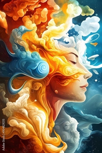 Fototapeta Abstract Female Face with Swirling Colors.