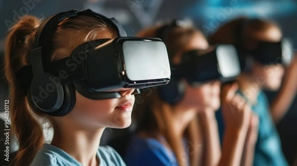 Fototapeta Immersive Virtual Reality Experience with Headsets