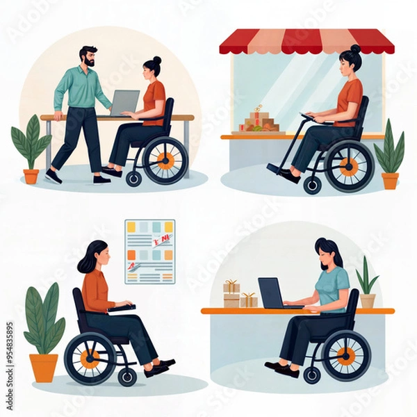 Obraz Motorized Wheelchairs in Various Environments