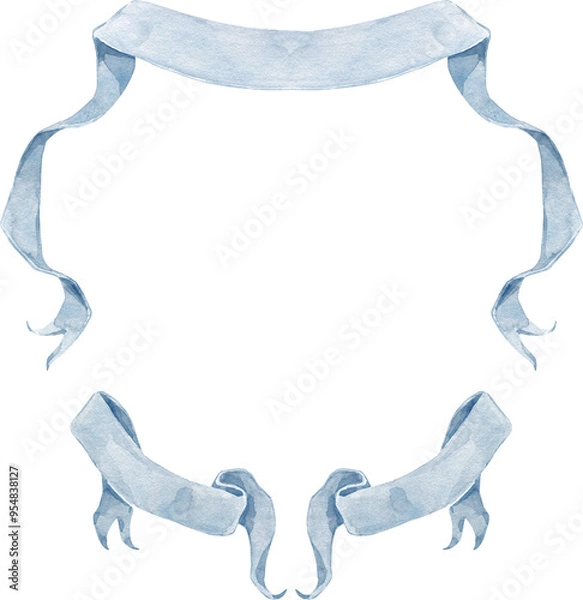 Fototapeta Watercolor Ribbon Banner Wedding Crest. Pink Pastel Bow 