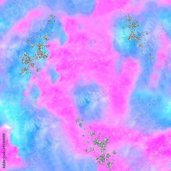 Fototapeta sparkle vibrant mixed colors hot pink and cyan seamless background, gemstone silver abstract tie-dye pattern, wrapping, surface