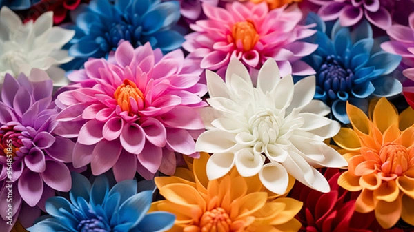 Fototapeta Floral finesse showcases the artistry of blooms. A beautiful bouquet of colorful flowers creates a vibrant, close-up view.
