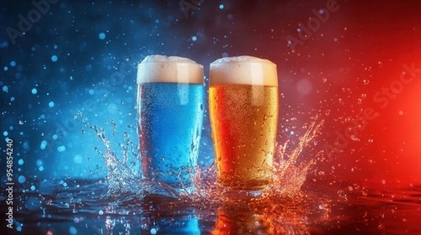 Obraz Beer Splash in Studio Lighting. AI generated illustration