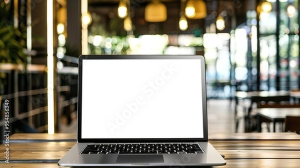 Fototapeta Stunning Blank Screen Laptop with Blurred Background: A Minimalist and Intriguing Visual. Showcasing the Simplicity and Mystery.