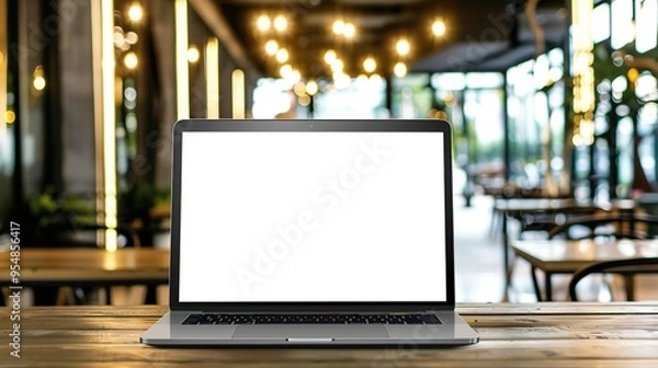 Fototapeta Stunning Blank Screen Laptop with Blurred Background: A Minimalist and Intriguing Visual. Showcasing the Simplicity and Mystery.