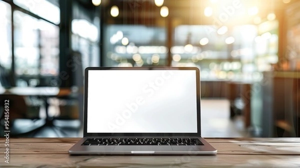 Fototapeta Stunning Blank Screen Laptop with Blurred Background: A Minimalist and Intriguing Visual. Showcasing the Simplicity and Mystery.