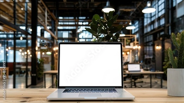 Fototapeta Stunning Blank Screen Laptop with Blurred Background: A Minimalist and Intriguing Visual. Showcasing the Simplicity and Mystery.