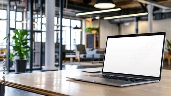 Fototapeta Stunning Blank Screen Laptop with Blurred Background: A Minimalist and Intriguing Visual. Showcasing the Simplicity and Mystery.