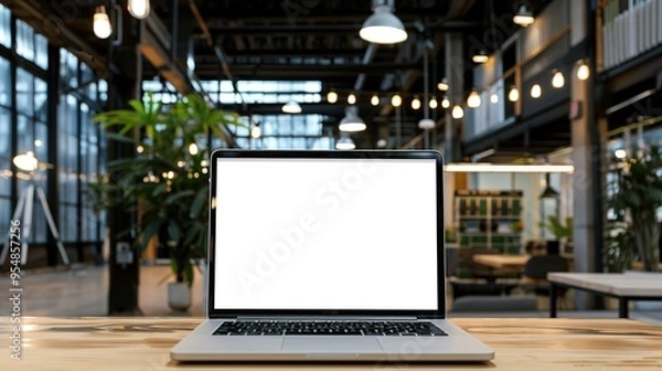 Fototapeta Stunning Blank Screen Laptop with Blurred Background: A Minimalist and Intriguing Visual. Showcasing the Simplicity and Mystery.