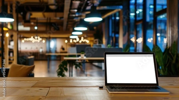 Fototapeta Stunning Blank Screen Laptop with Blurred Background: A Minimalist and Intriguing Visual. Showcasing the Simplicity and Mystery.