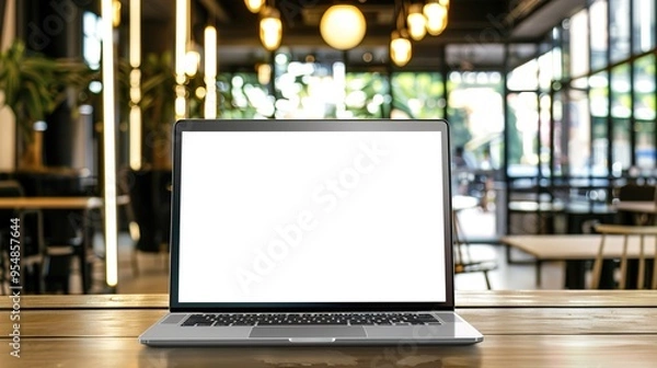 Fototapeta Stunning Blank Screen Laptop with Blurred Background: A Minimalist and Intriguing Visual. Showcasing the Simplicity and Mystery.