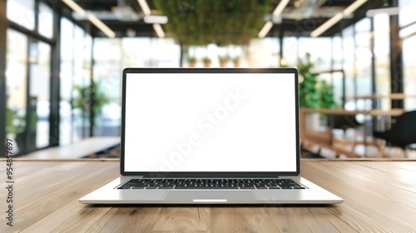 Fototapeta Stunning Blank Screen Laptop with Blurred Background: A Minimalist and Intriguing Visual. Showcasing the Simplicity and Mystery.
