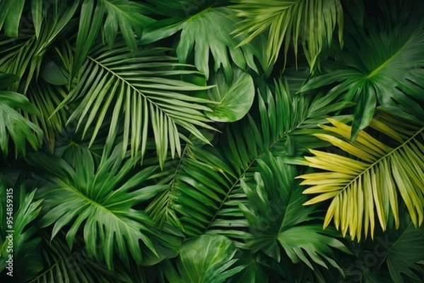 Fototapeta Creative nature wall background, tropical leaf banner or floral jungle pattern concept. ith generative ai