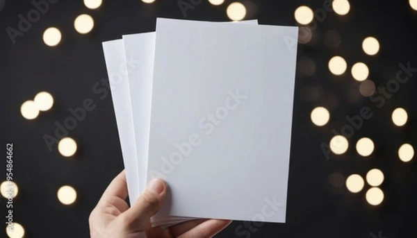 Fototapeta hand holding empty mockup booklet on dark  background with bokeh  , ai generated, ai