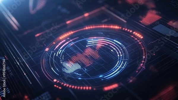 Fototapeta Seamless loop of animated financial data with glowing lines and pie charts, set against a dark, sleek background, ideal for financial presentations and overlays