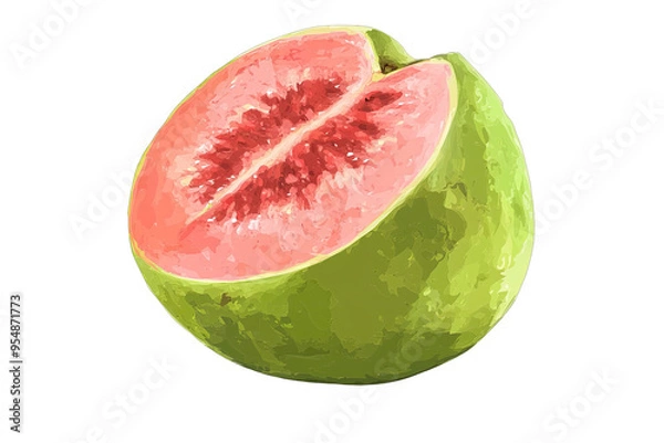 Fototapeta A vibrant illustration of a sliced fruit, showcasing its juicy pink flesh and green exterior, perfect for food-related themes.
