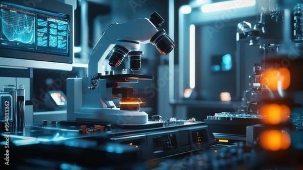 Fototapeta Cutting-Edge Scientific Laboratory with Advanced Microscope