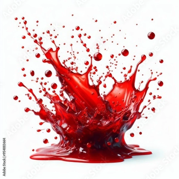 Fototapeta Vibrant and energetic splash of a red liquid similar to red berry jam, syrup, juice or punch, cut out
