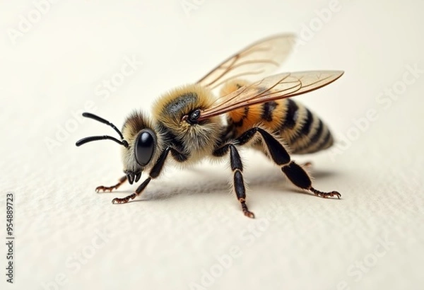 Obraz Intricate Bee Drawing: Close-up of a Honey Bee with Fine Hairs and Delicate Wing Patterns on Textured Paper 