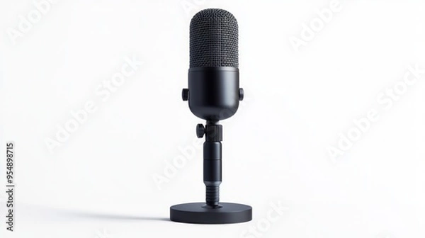 Obraz Podcasting Essentials Isolated Modern Microphone on White Background for Broadcasters
