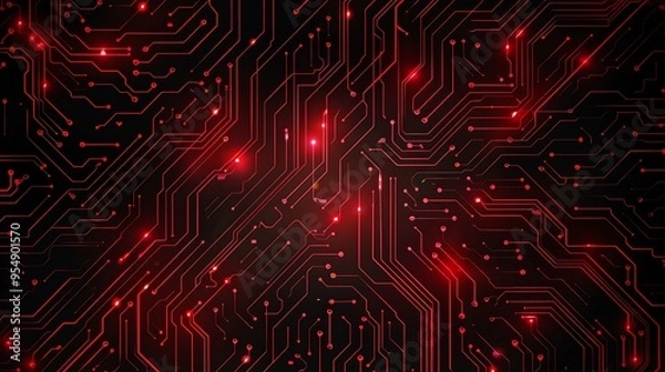 Fototapeta Abstract Digital background with red circuit board design.