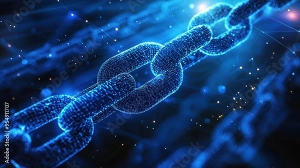 Fototapeta Abstract Blue Chain Link - Digital Network and Connection Concept.