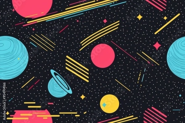 Obraz Colorful Abstract Space Patterns with Planets and Comets