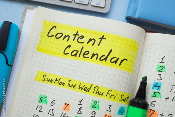 Obraz Open notebook with content calendar written.