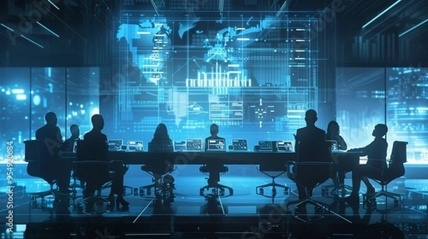 Fototapeta Executive team planning financial solutions advanced data visualization and AI tools