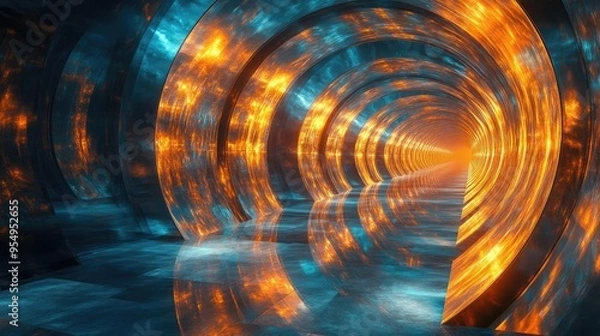 Fototapeta Kaleidoscopic mirror tunnel, with fractal patterns reflecting endlessly, 3D abstract