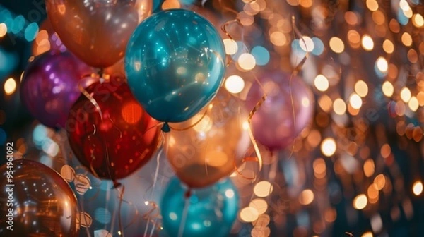 Fototapeta Vibrant Balloons, Streamers, Creating a Joyful Atmosphere.