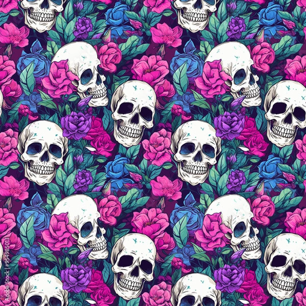 Fototapeta Seamless pattern with skulls, Halloween pattern