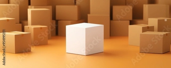 Obraz Pristine White Box Highlighted in the Center with Cardboard Boxes Forming a Border
