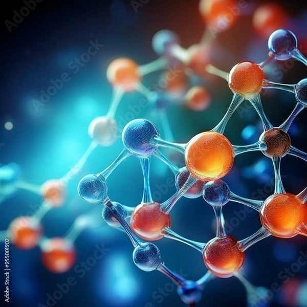 Fototapeta 3d render of molecule, molecule of chemistry, background with molecules, 3d illustration of molecule model. Science background wit molecules