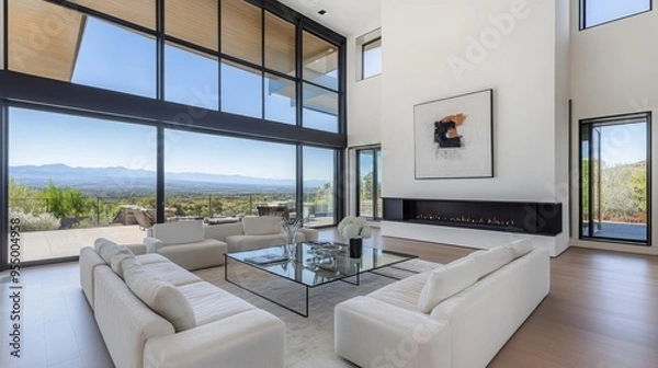 Fototapeta Luxurious living room , Contemporary living room , Elegant living room with panoramic city views