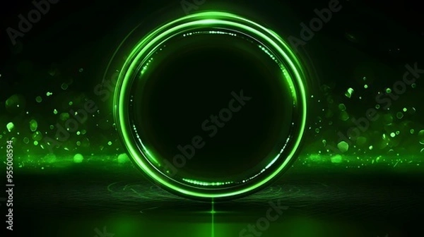 Fototapeta Technology green circle light stage on black background