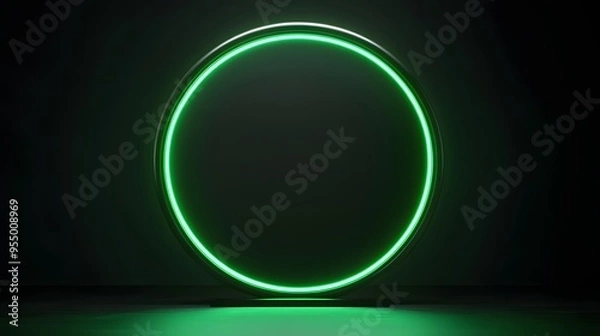 Fototapeta Technology green circle light stage on black background