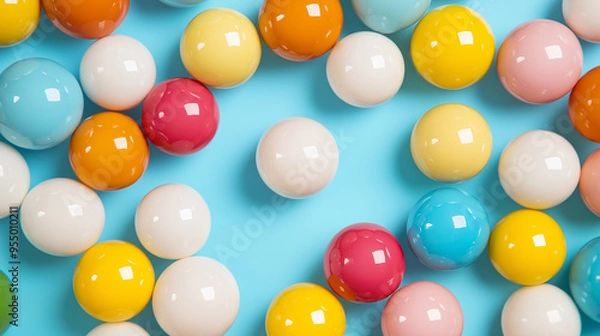 Fototapeta A colorful image of many different colored balls. The image is vibrant and lively, with a sense of energy and movement. The colors are bright and bold, creating a sense of excitement and fun