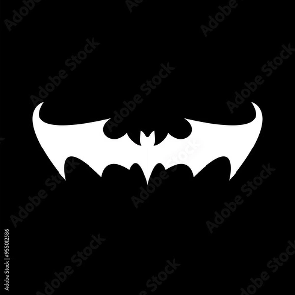 Fototapeta vector halloween white bat animal icon, logo and sign isolated on balck background. vector bat silhouette with wings. vector abstract bat tattoo art concept design template