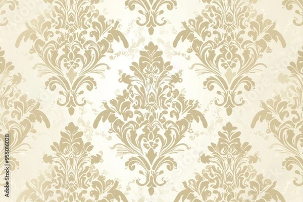 Fototapeta A classic damask pattern in a subdued shade of cream on a pale gold background, radiating timeless elegance