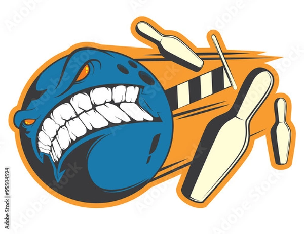 Fototapeta Angry bowling ball sticker vector concept