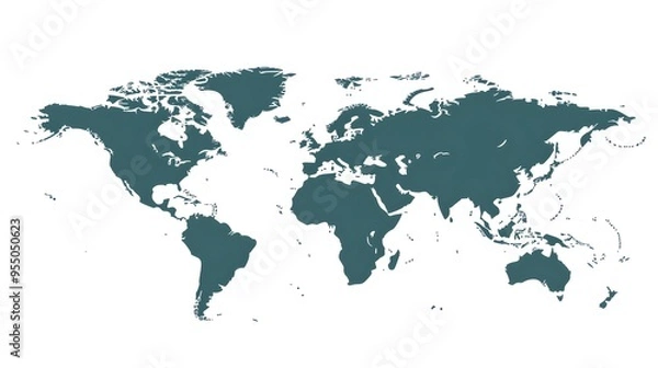 Fototapeta Precise of a Professional World Map with Outlined Continents on a Clean White Background